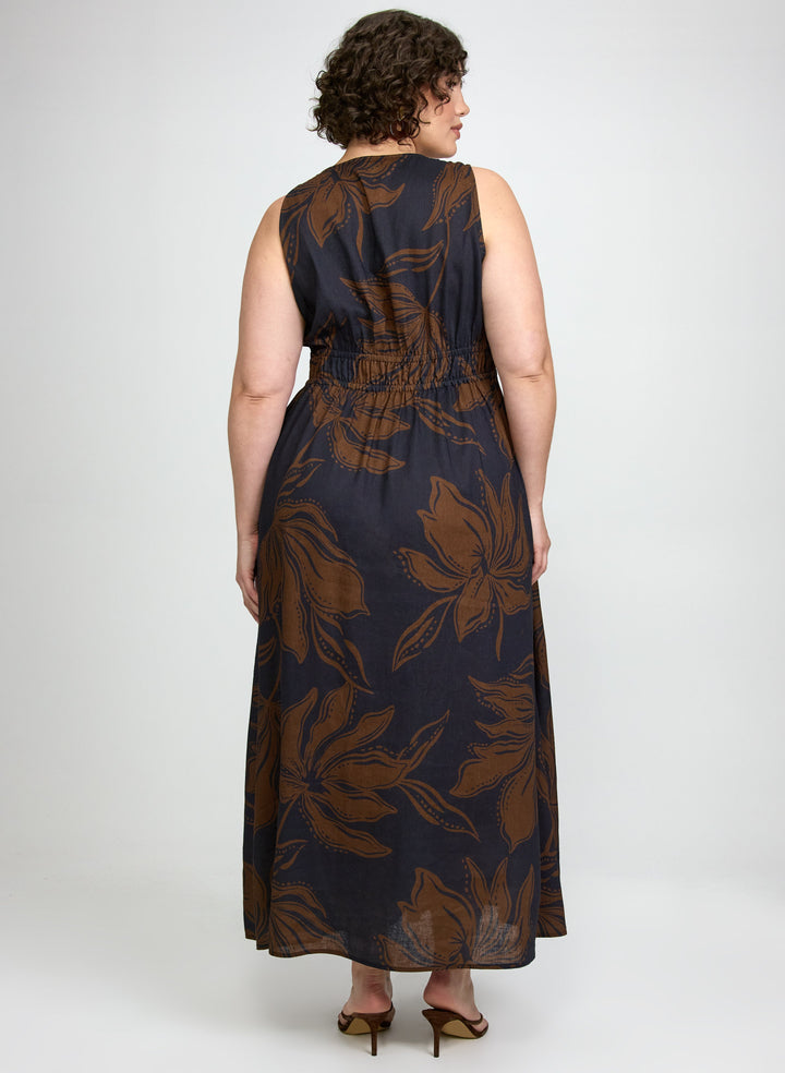 Leaf Print Maxi Dress