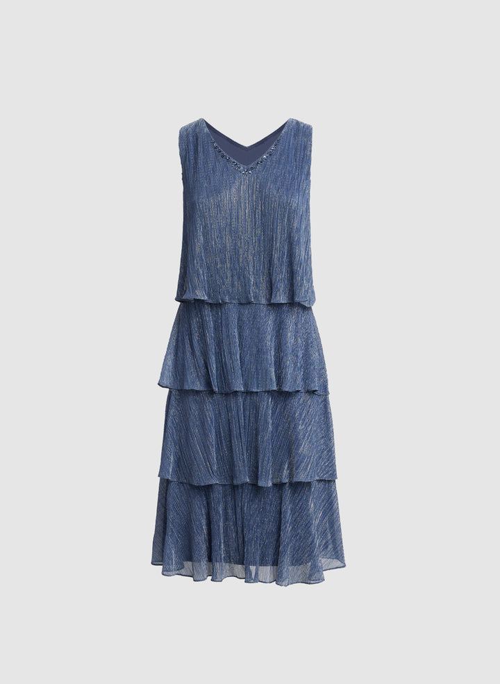 Metallic Jacket & Tiered Dress Set