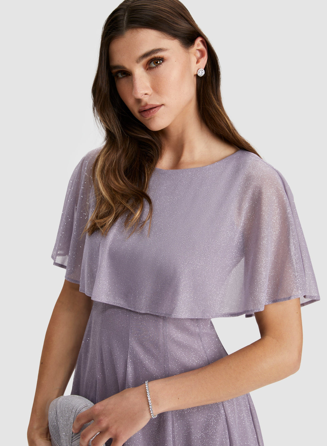 Glitter Mesh Capelet Dress