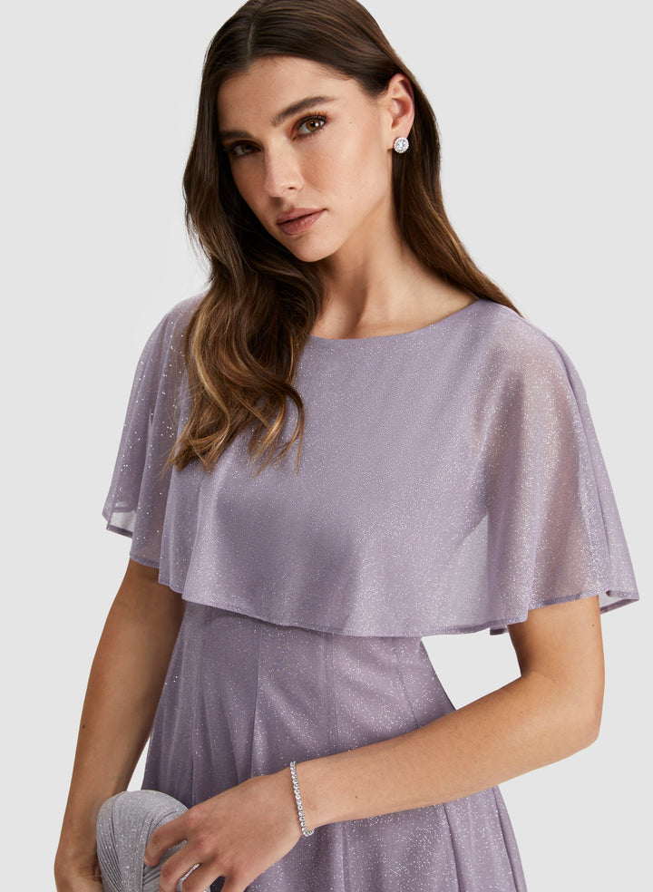 Glitter Mesh Capelet Dress