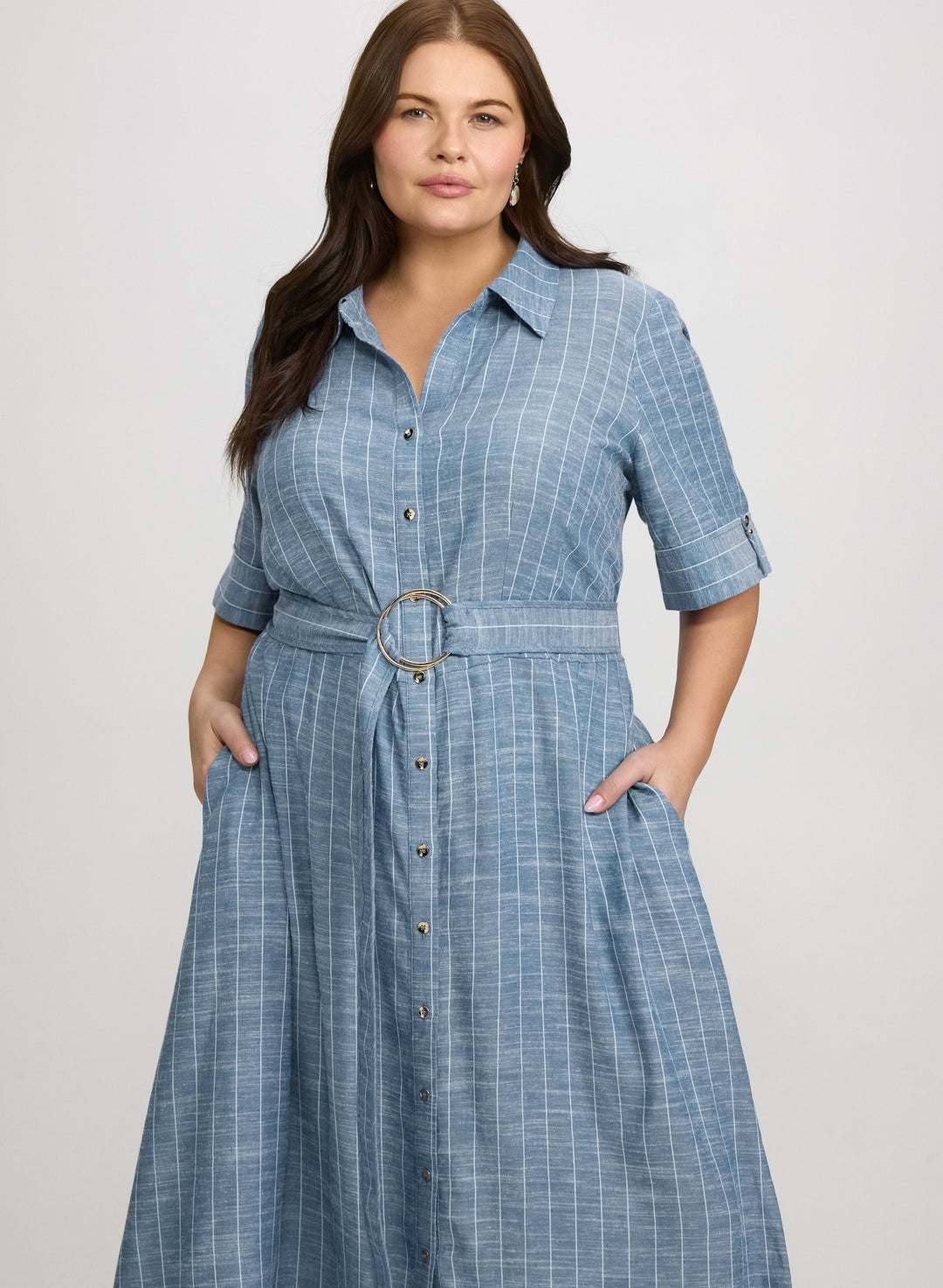Striped Linen-Blend Shirt Dress
