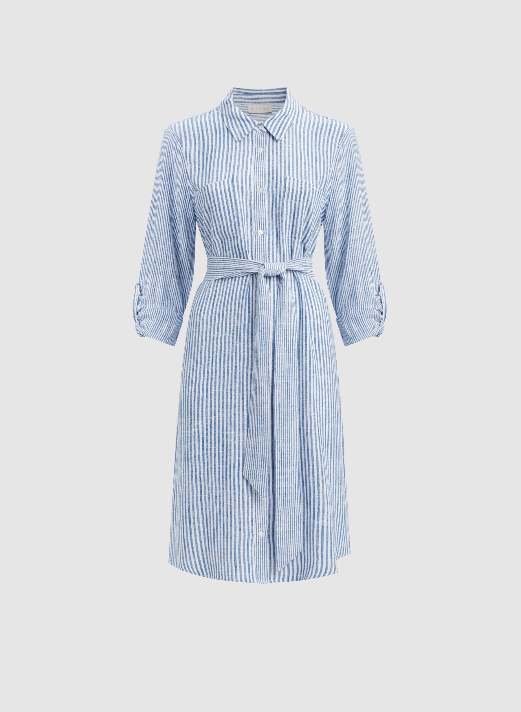 Striped Linen-Blend Shirt Dress