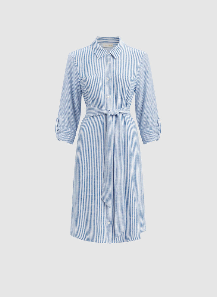 Striped Linen-Blend Shirt Dress