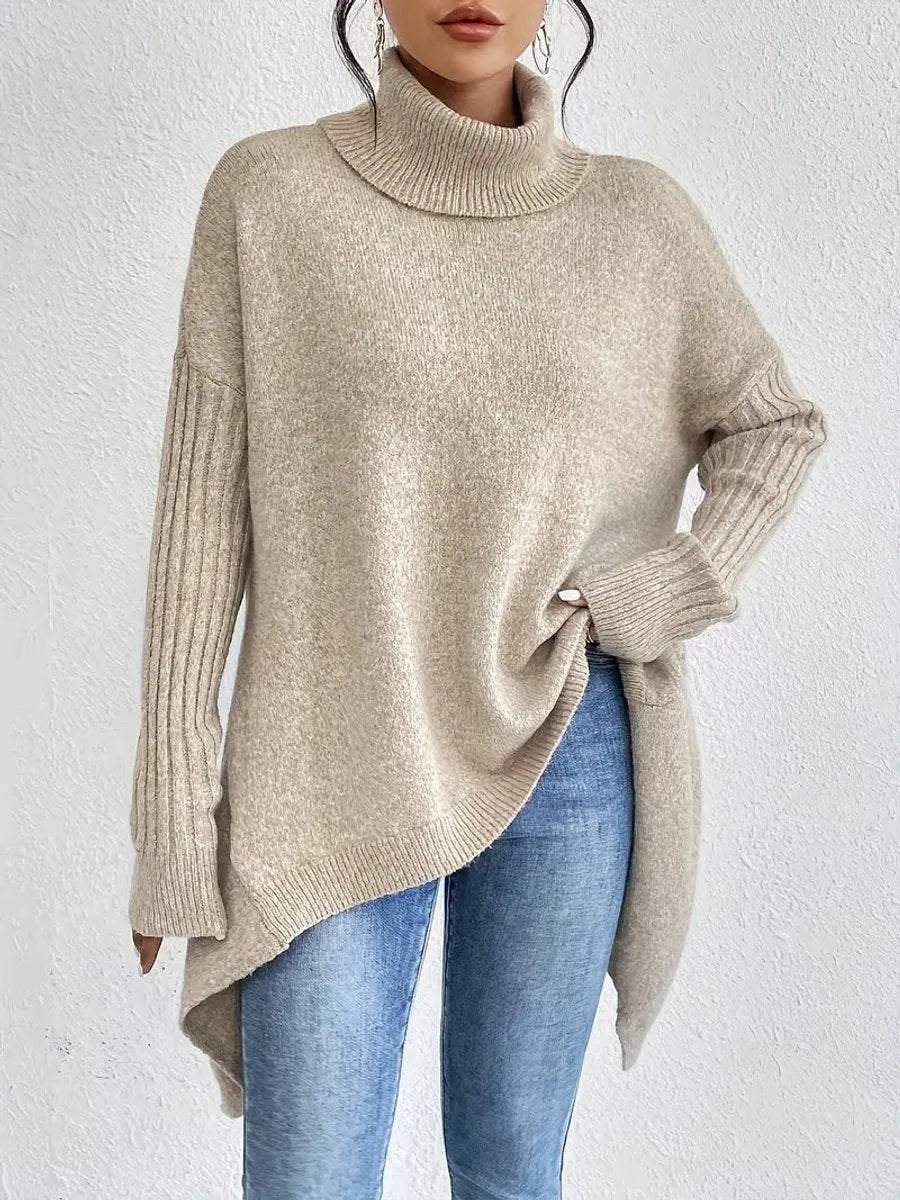 Bettina Turtleneck Sweater Oversized Ribbed Sleeve High Low Hem