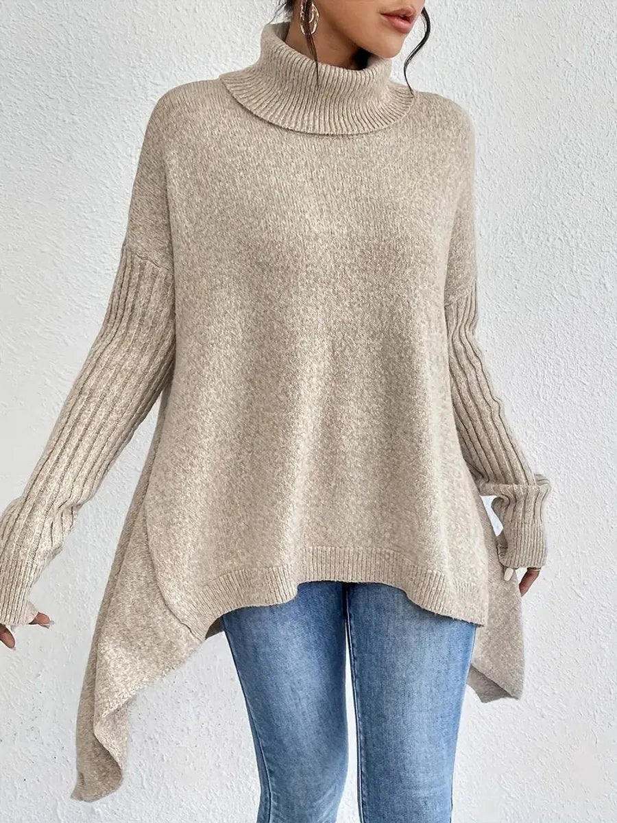 Bettina Turtleneck Sweater Oversized Ribbed Sleeve High Low Hem