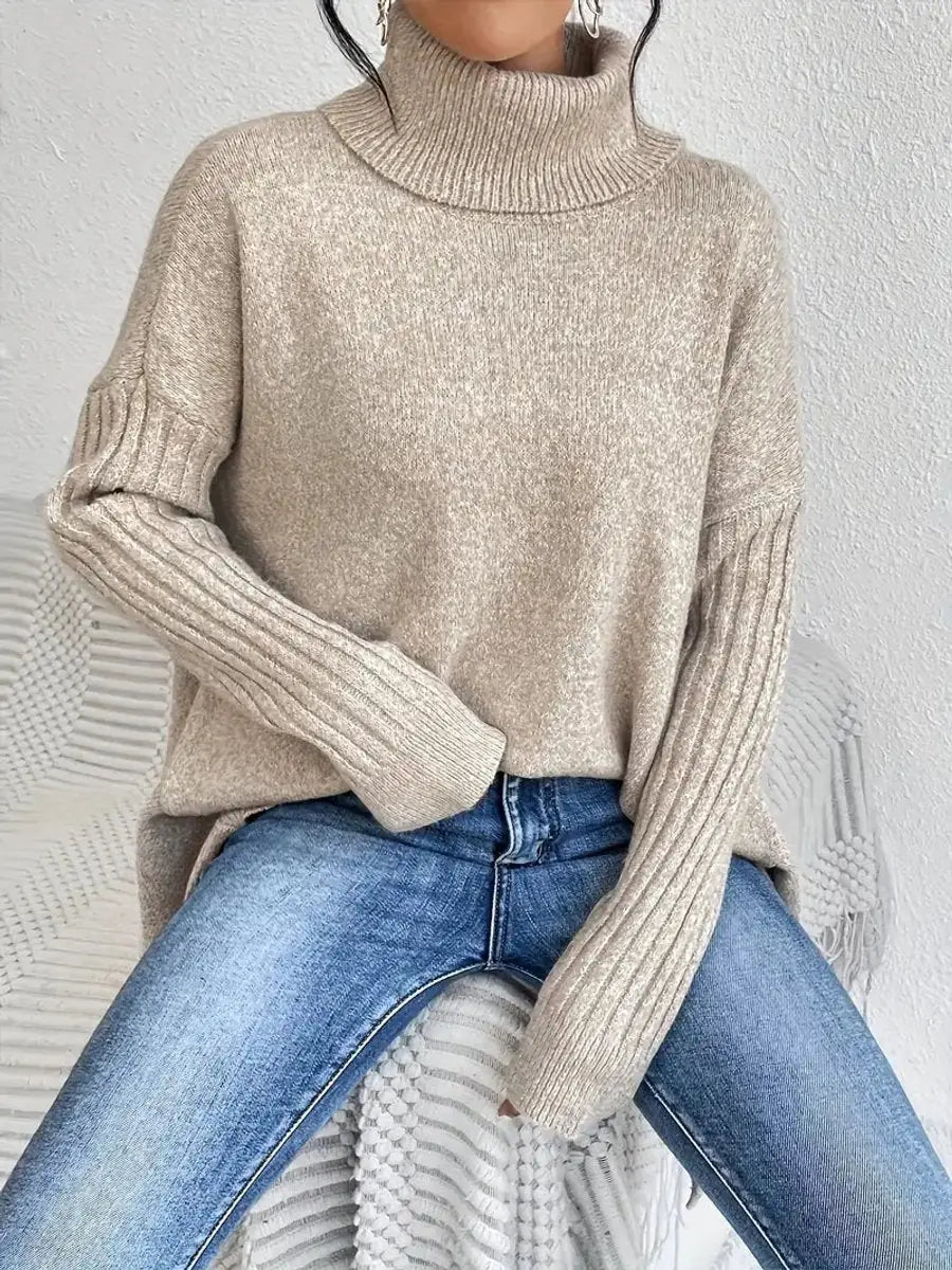 Bettina Turtleneck Sweater Oversized Ribbed Sleeve High Low Hem