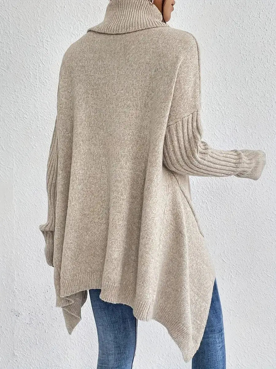 Bettina Turtleneck Sweater Oversized Ribbed Sleeve High Low Hem