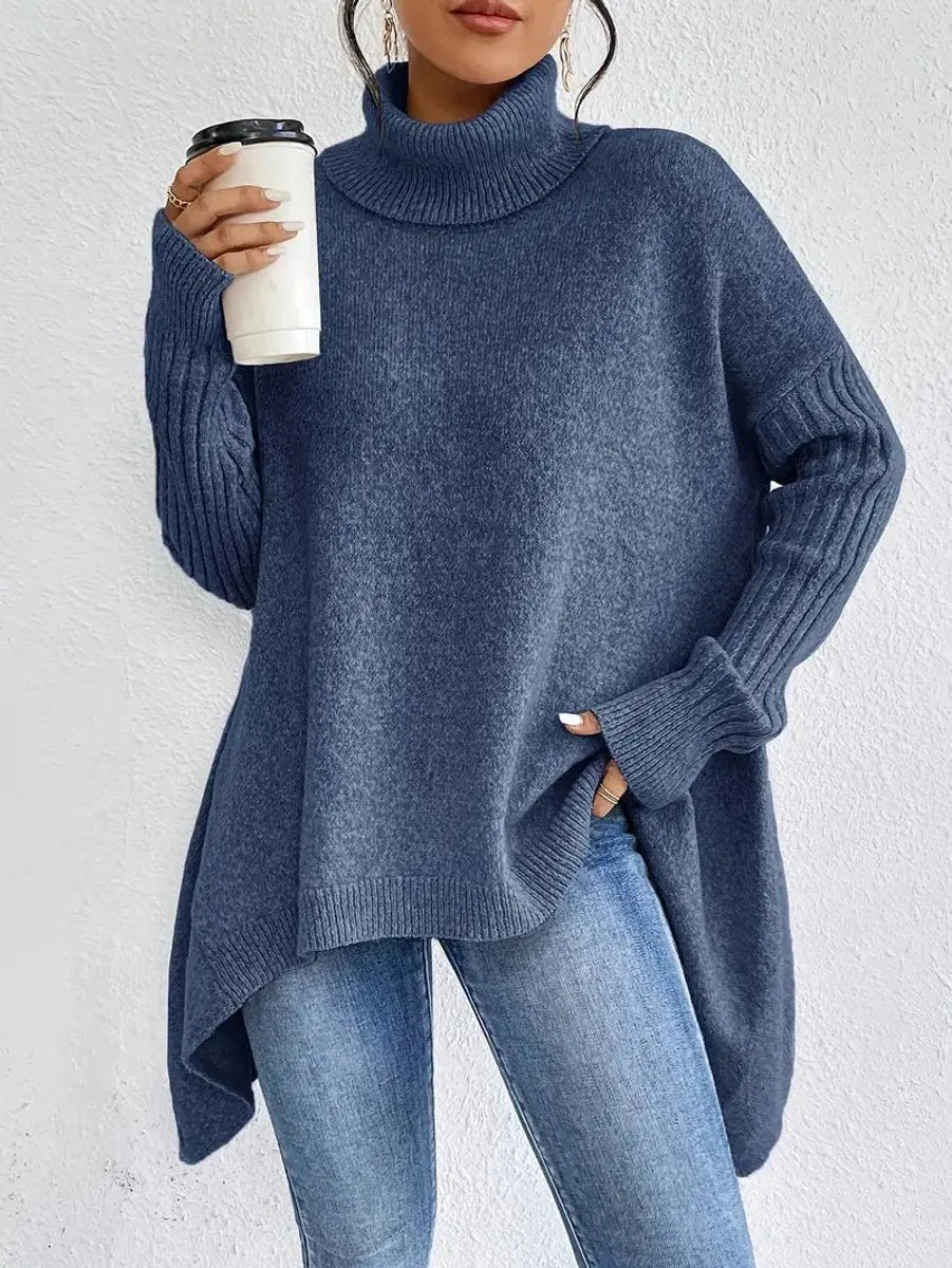Bettina Turtleneck Sweater Oversized Ribbed Sleeve High Low Hem