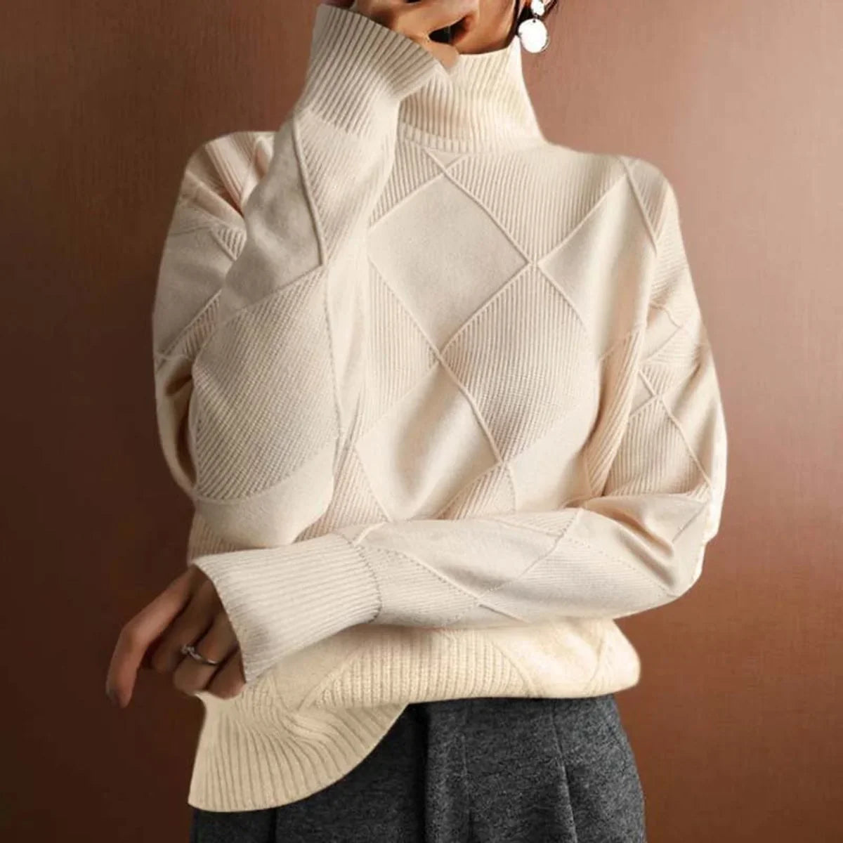 Petra Turtleneck Sweater Argyle Knit Long Sleeve