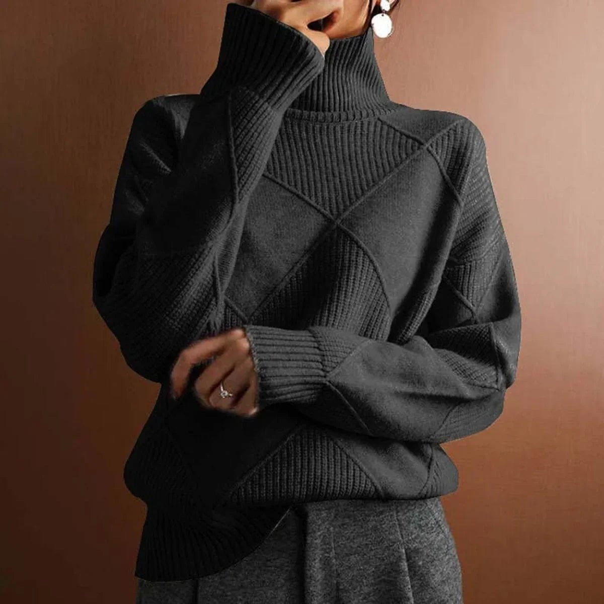 Petra Turtleneck Sweater Argyle Knit Long Sleeve