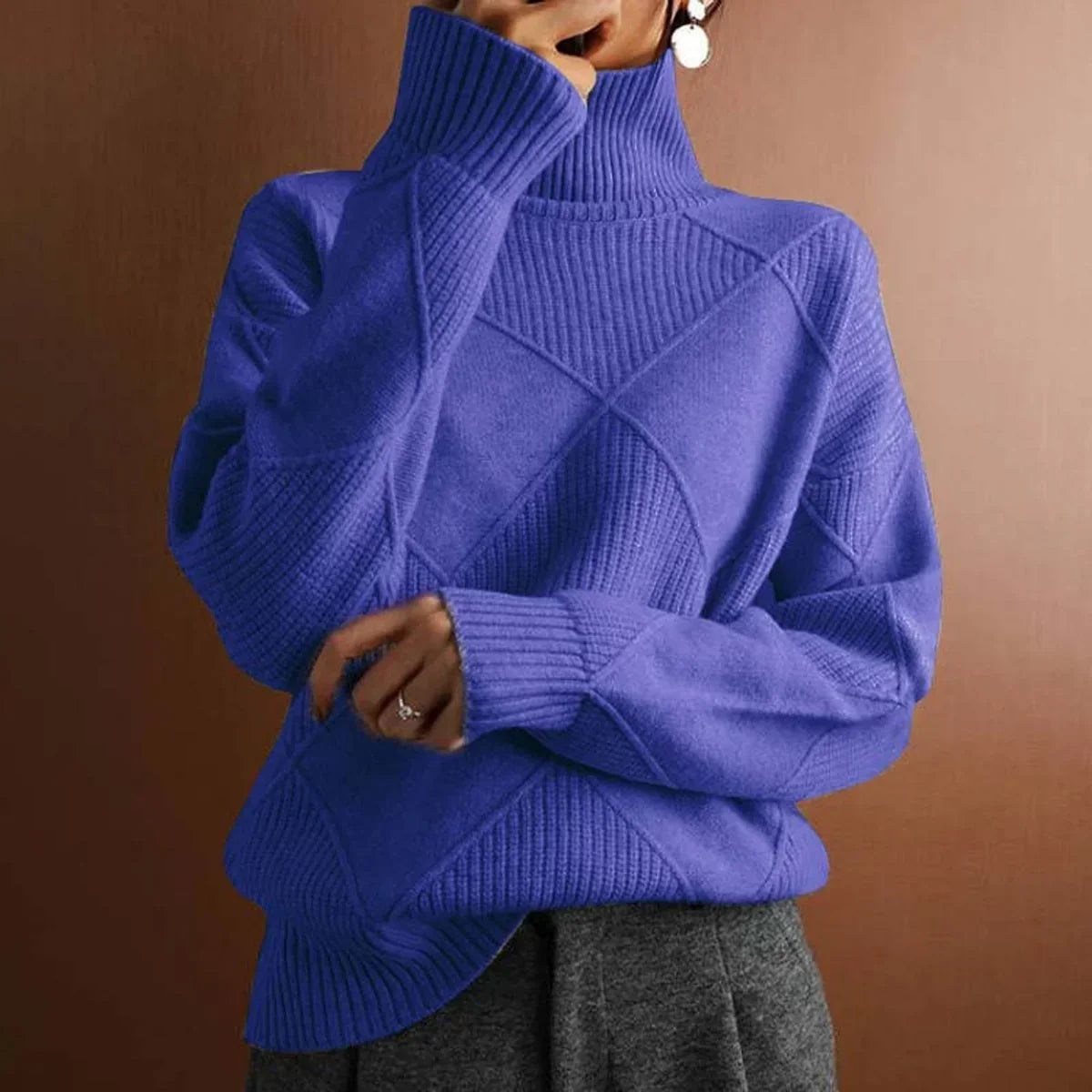 Petra Turtleneck Sweater Argyle Knit Long Sleeve