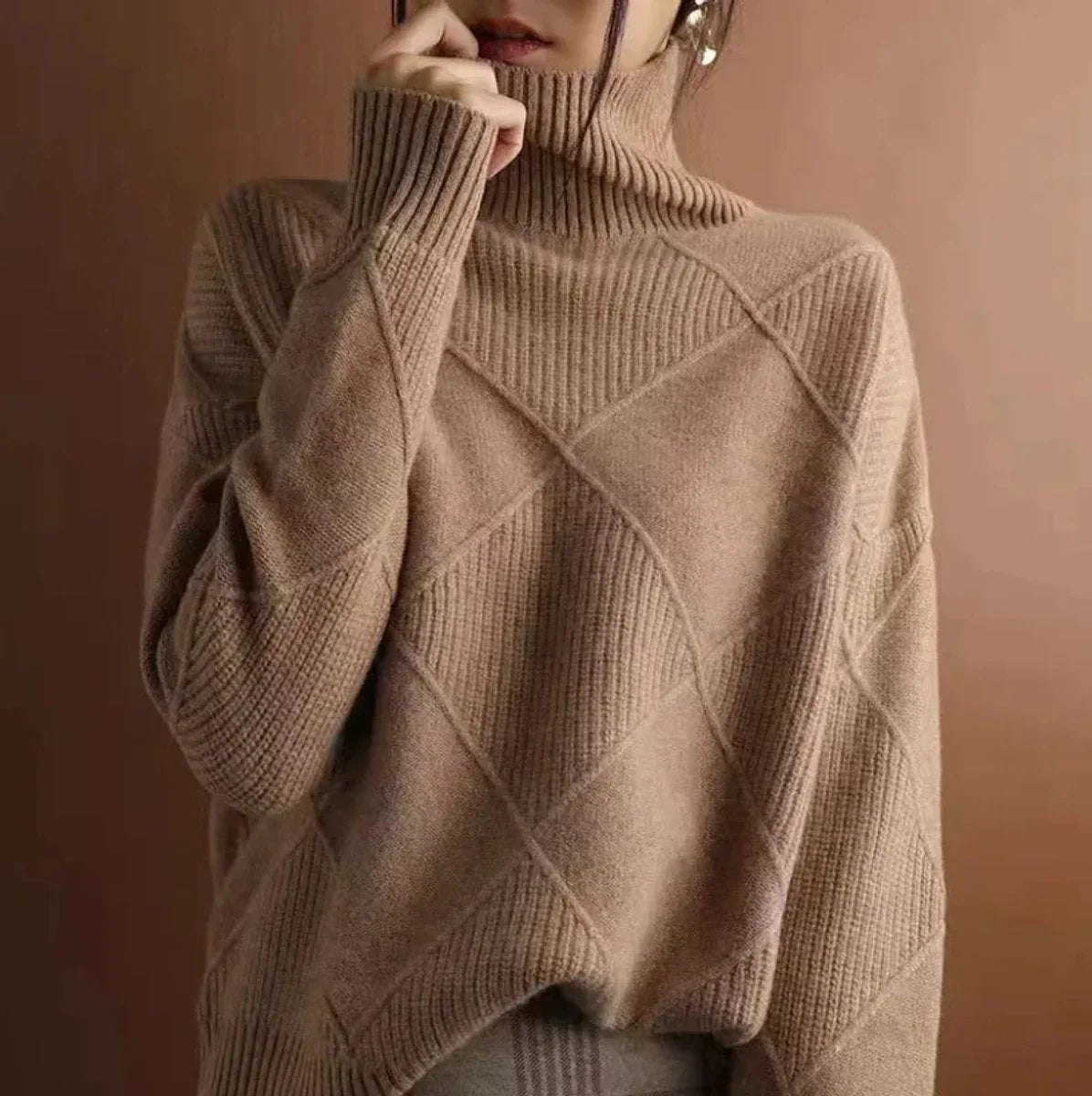 Petra Turtleneck Sweater Argyle Knit Long Sleeve