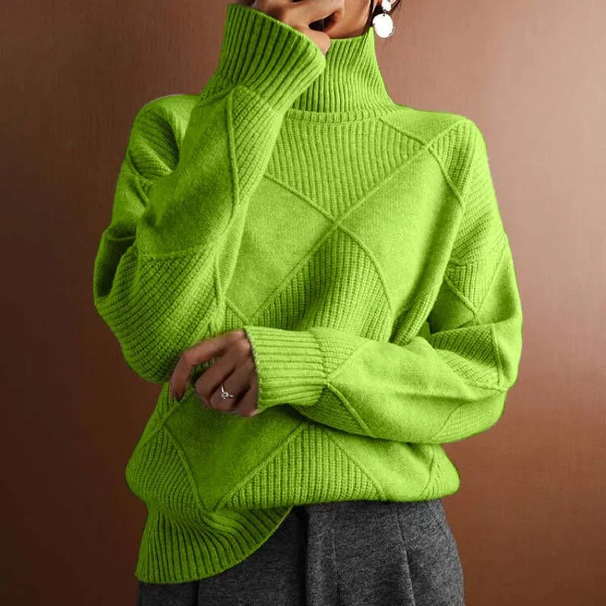 Petra Turtleneck Sweater Argyle Knit Long Sleeve