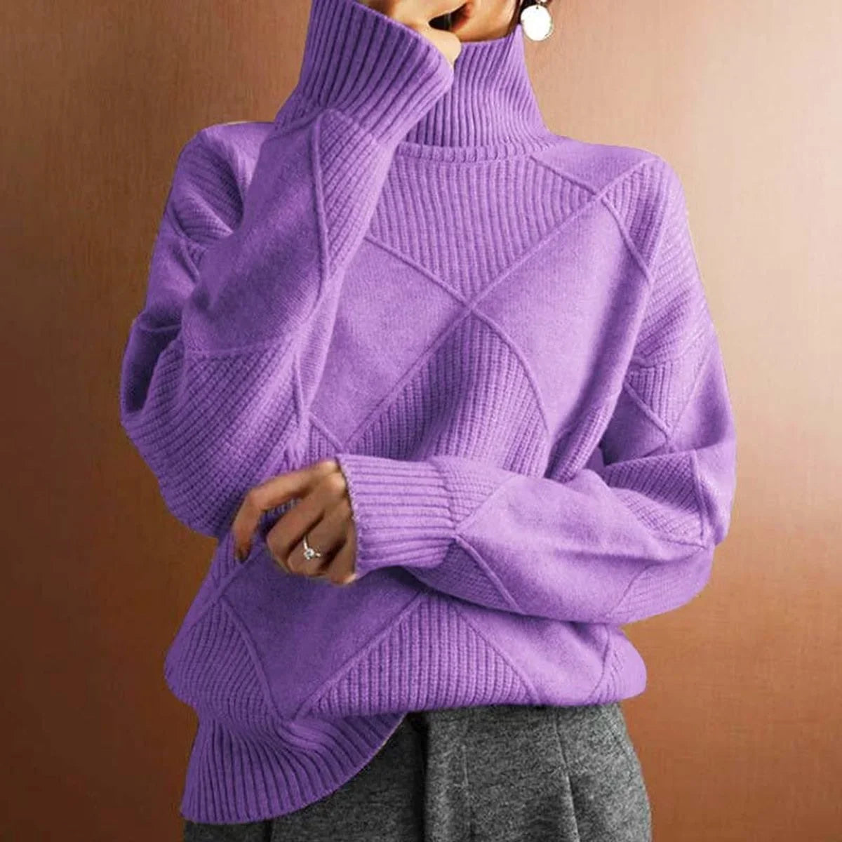 Petra Turtleneck Sweater Argyle Knit Long Sleeve