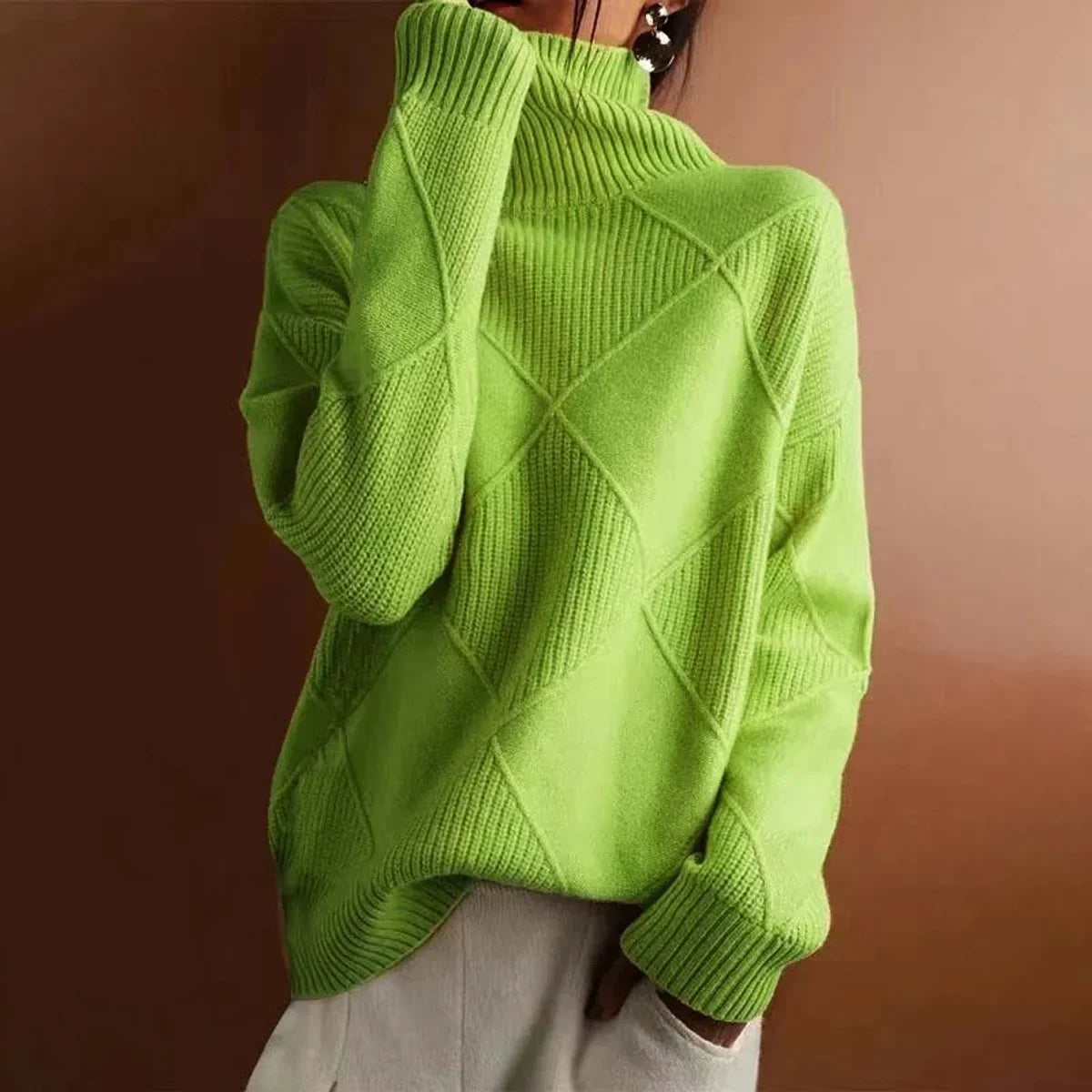Petra Turtleneck Sweater Argyle Knit Long Sleeve
