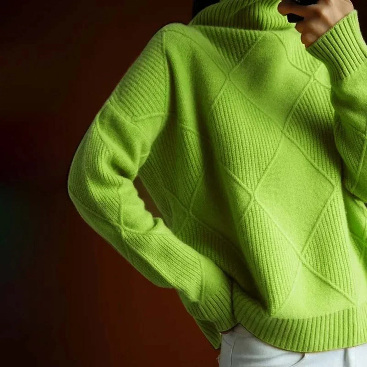 Petra Turtleneck Sweater Argyle Knit Long Sleeve