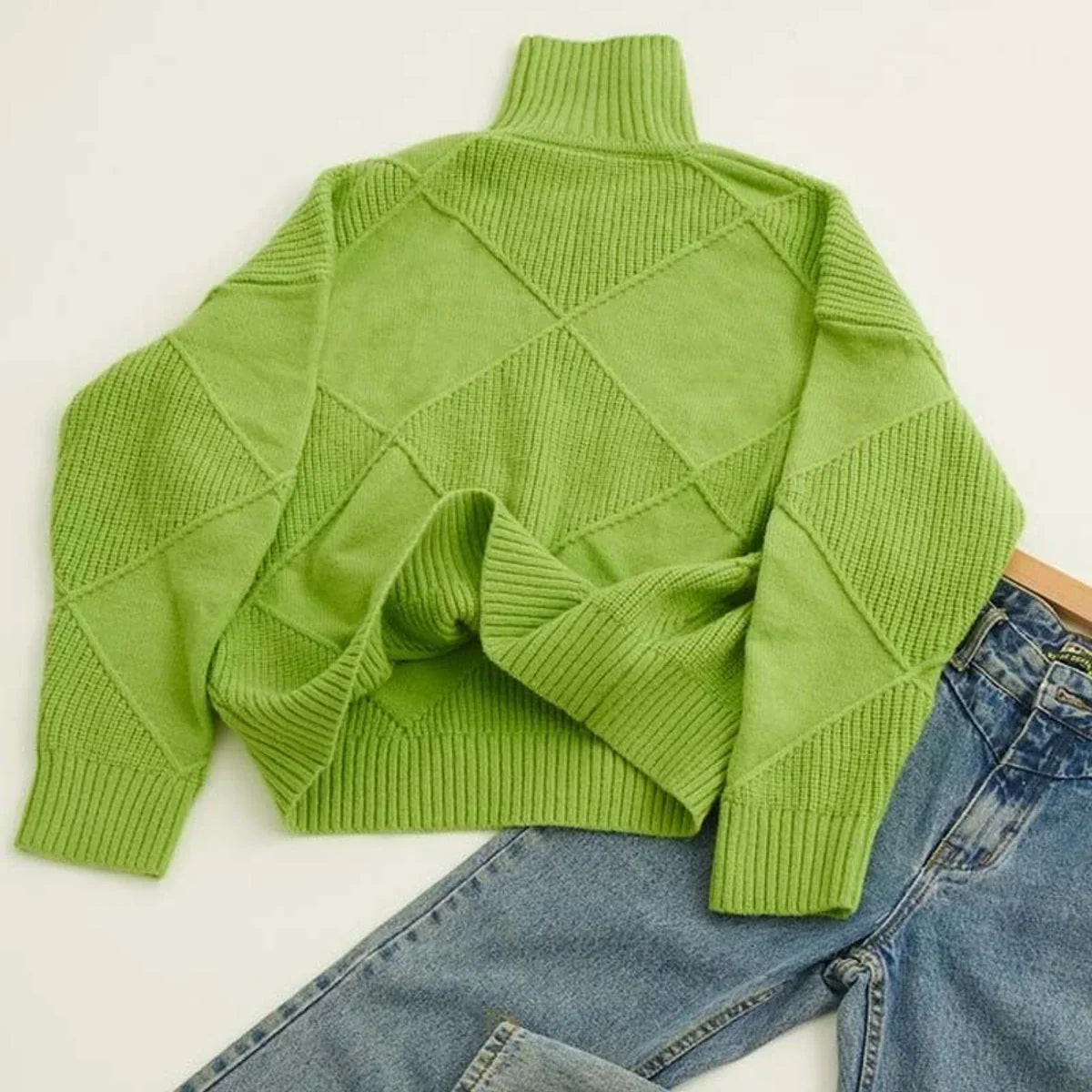 Petra Turtleneck Sweater Argyle Knit Long Sleeve