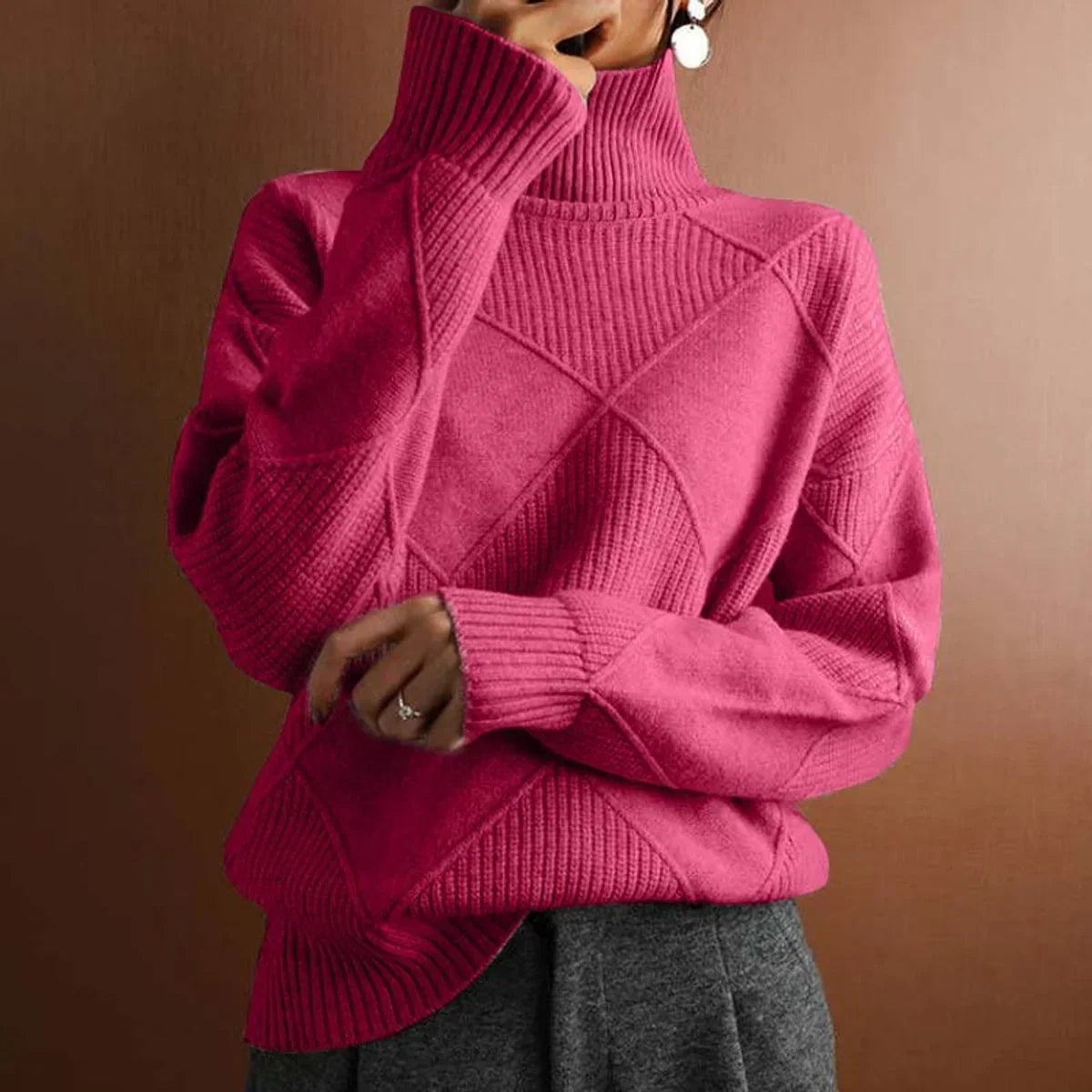 Petra Turtleneck Sweater Argyle Knit Long Sleeve