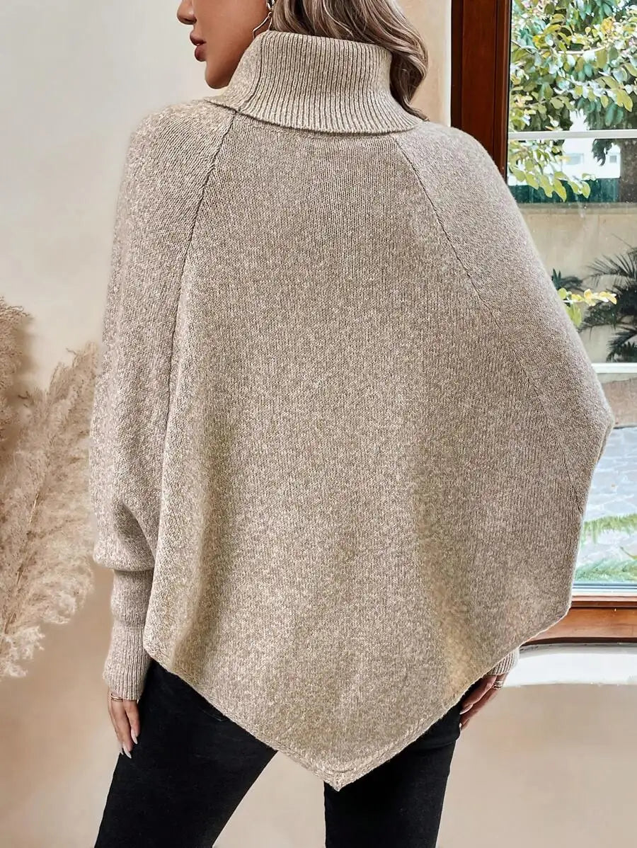 Marigold Turtleneck Sweater Cable Knit Poncho Button Detail