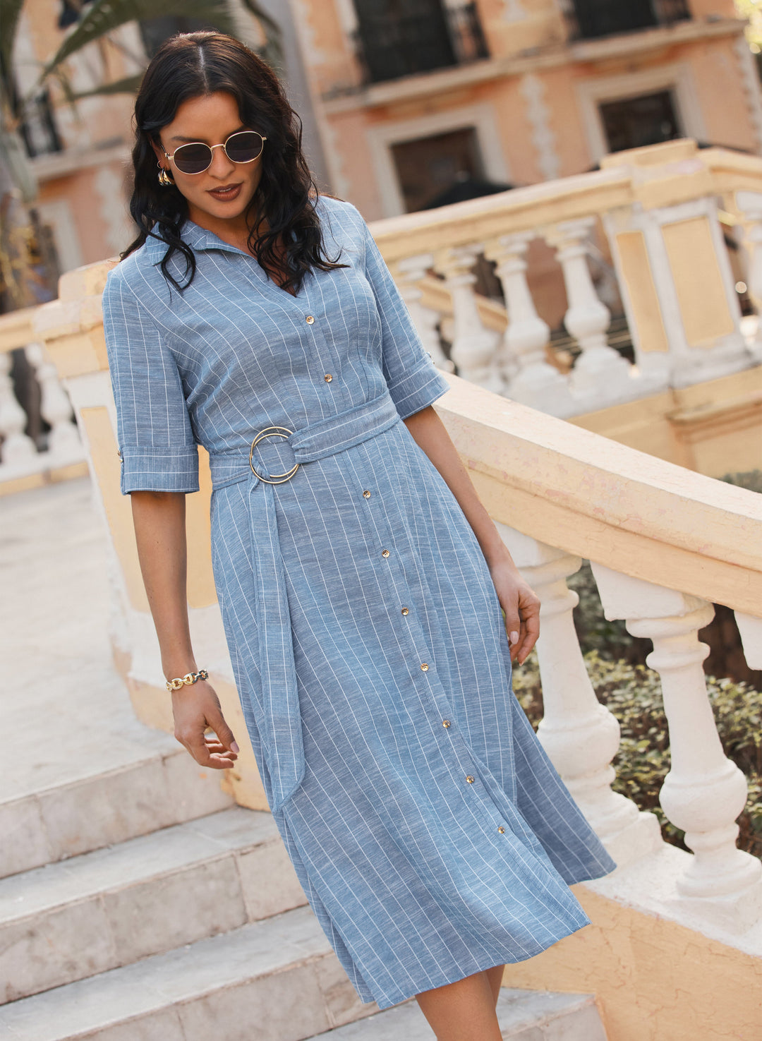 Striped Linen-Blend Shirt Dress