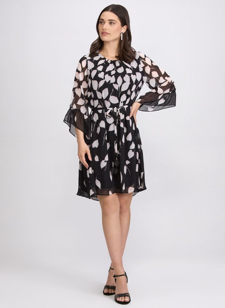 Cascading Leaf Print Dress