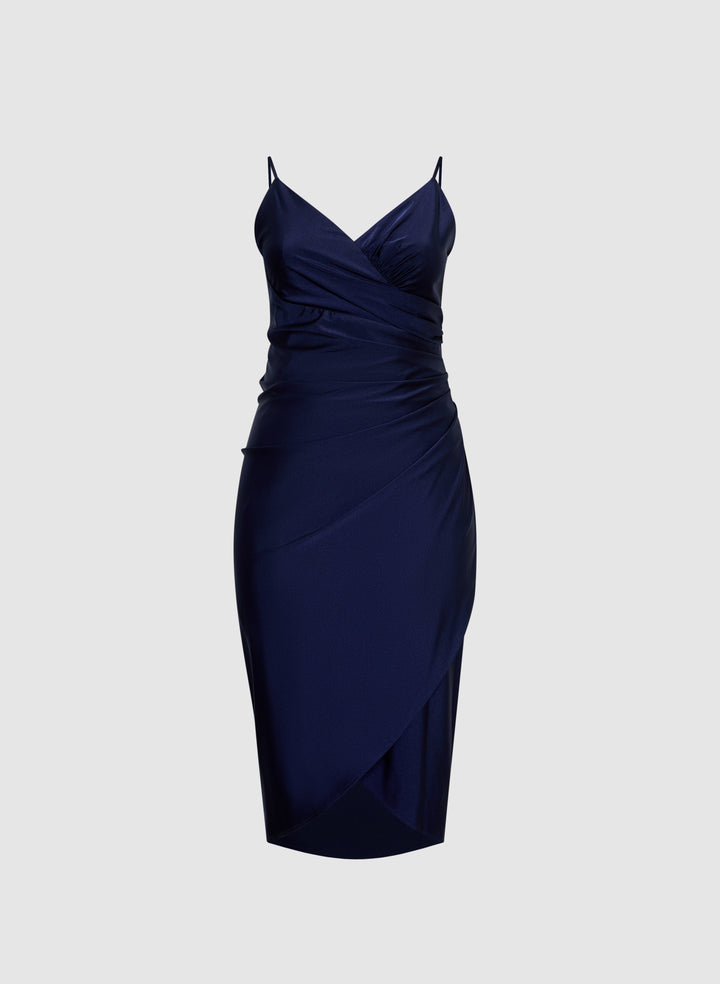 Sleeveless Ruched Wrap-Over Dress