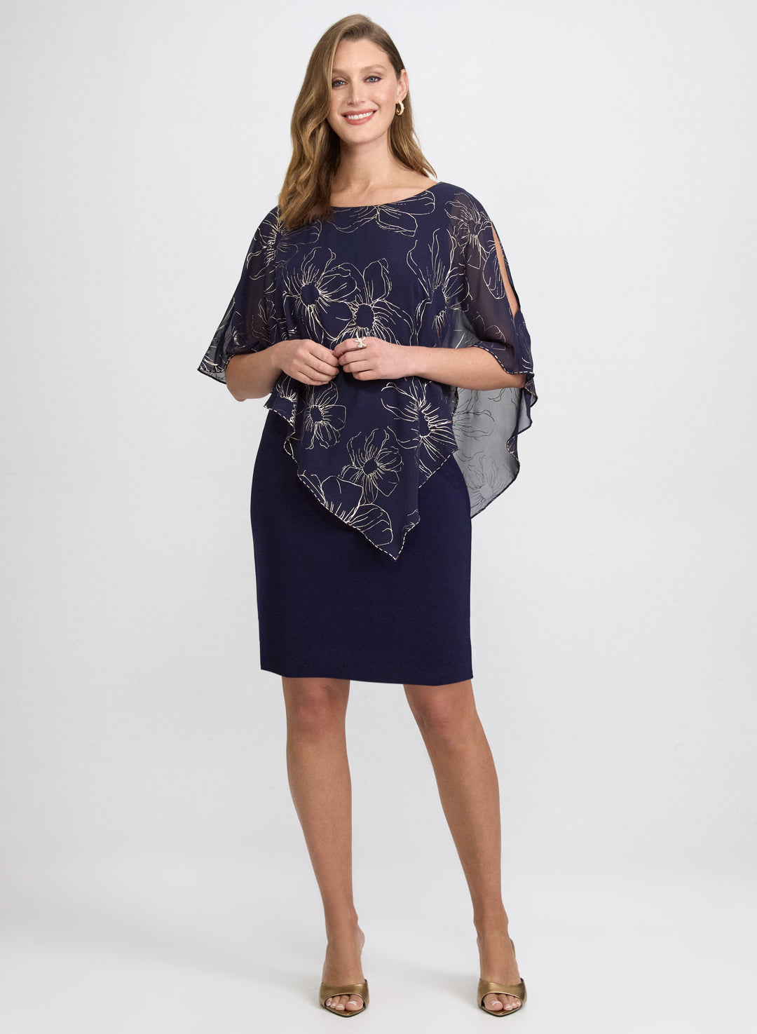 Metallic Floral Overlay Dress