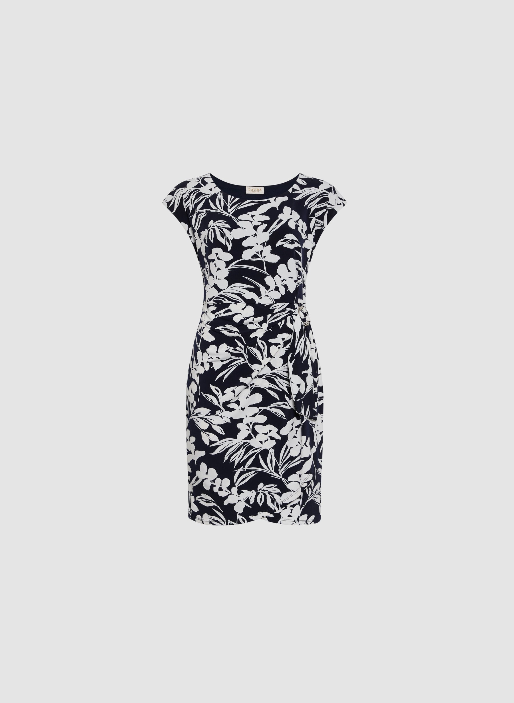 Side-Tucked Leaf Print Dress