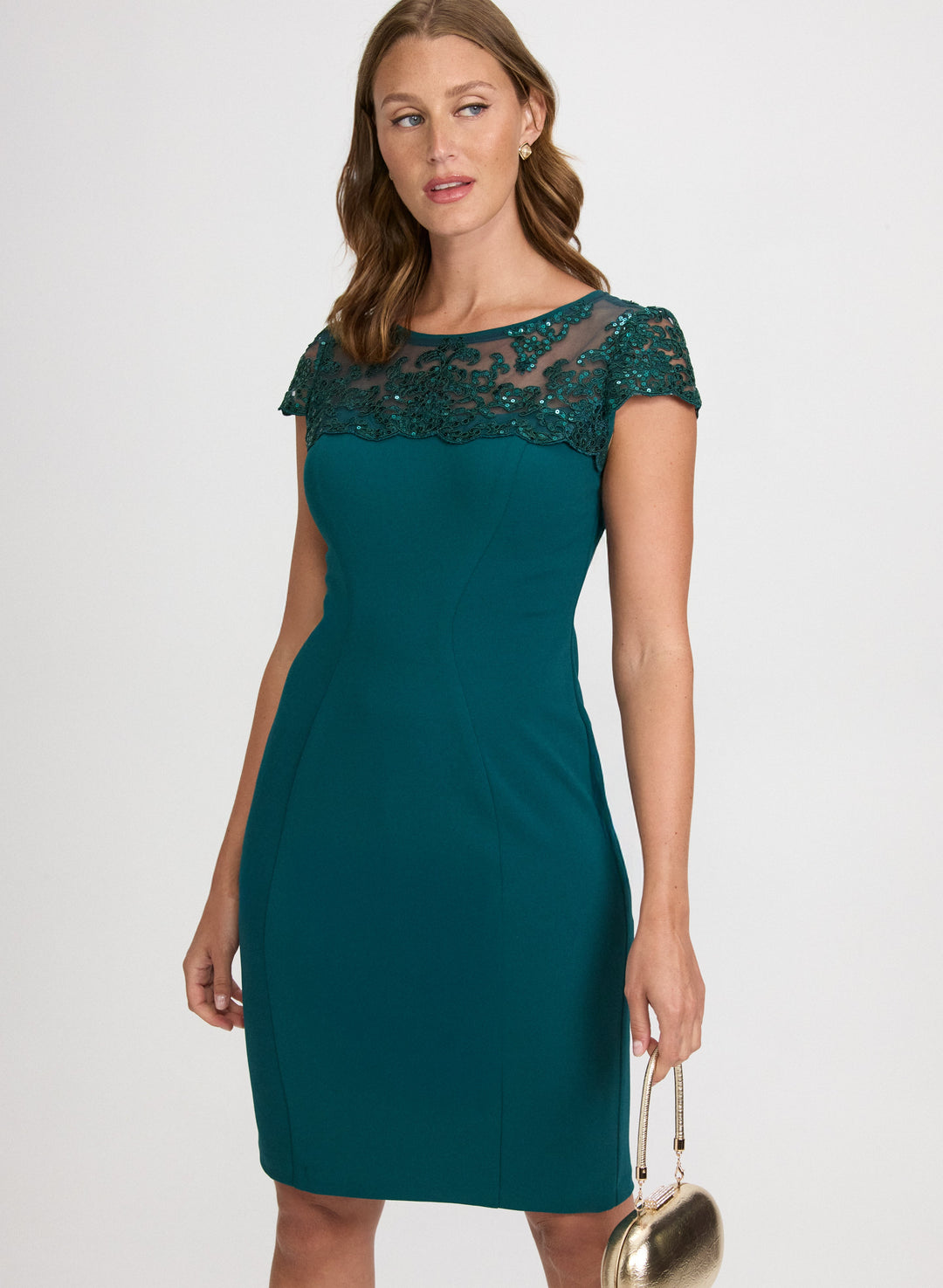 Sequined Lace Yoke Dress