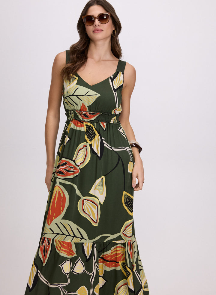 Leaf Print Maxi Dress