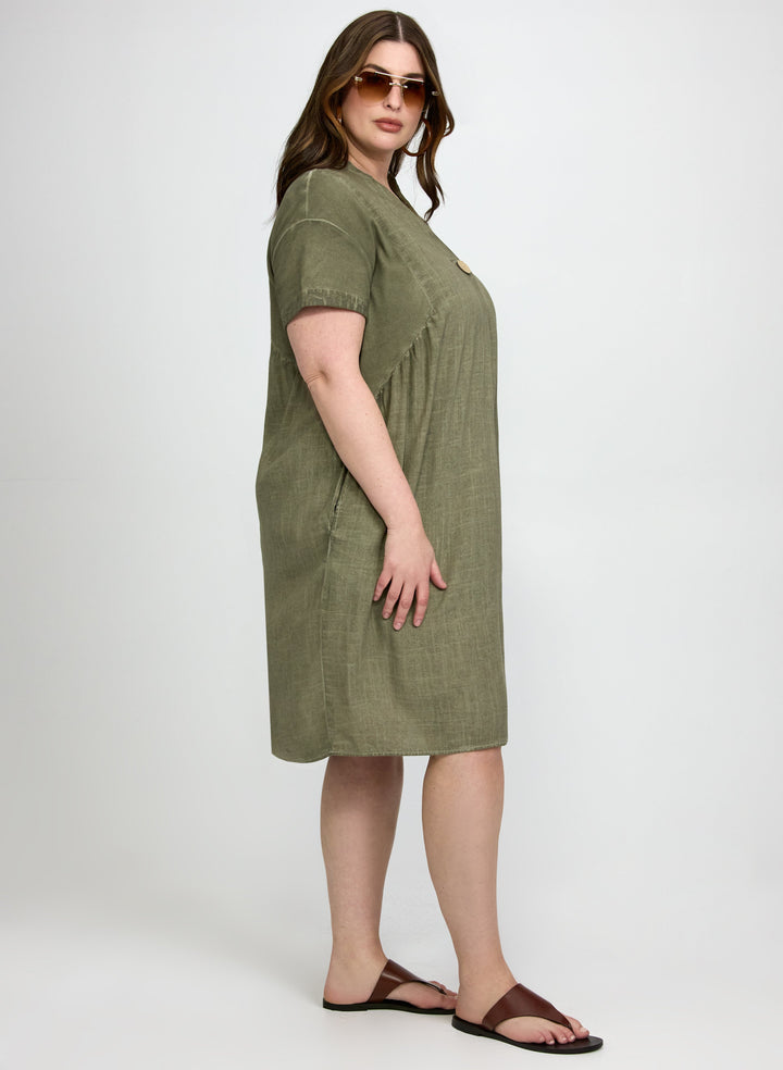 Linen-Blend Pocket Dress
