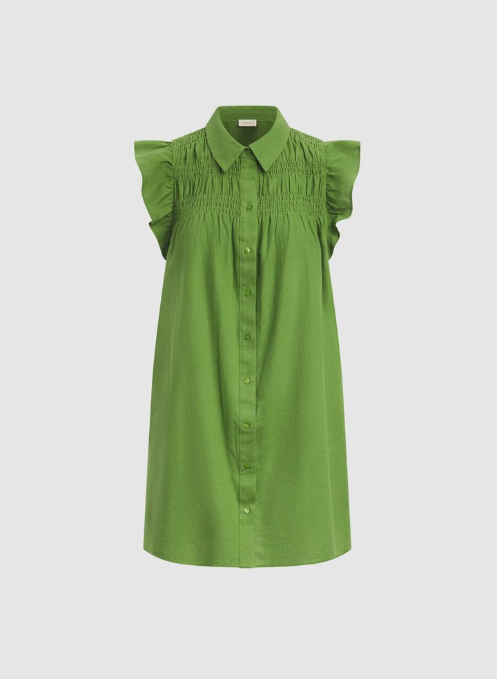 Linen-Blend Button-Down Dress