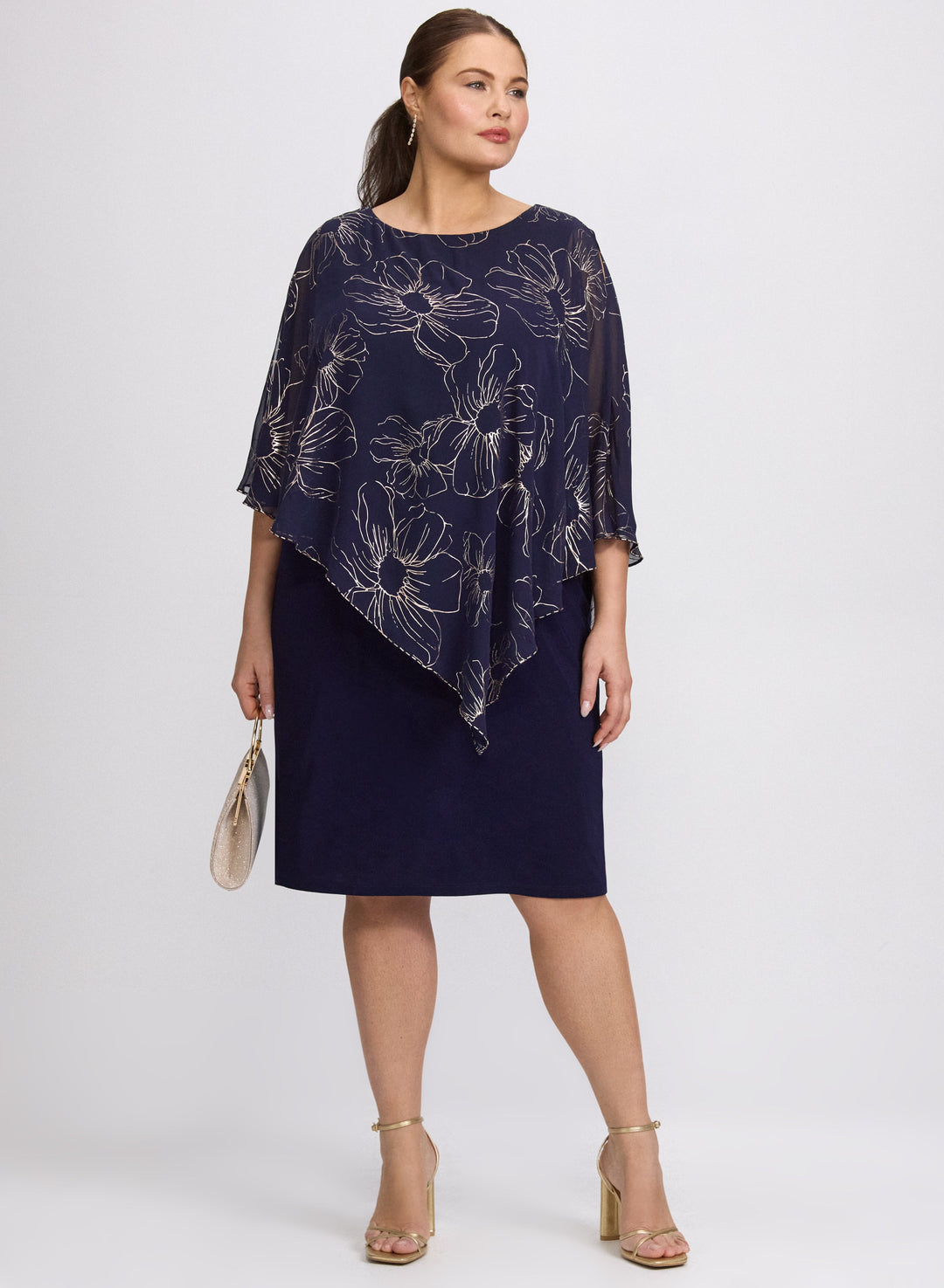 Metallic Floral Overlay Dress