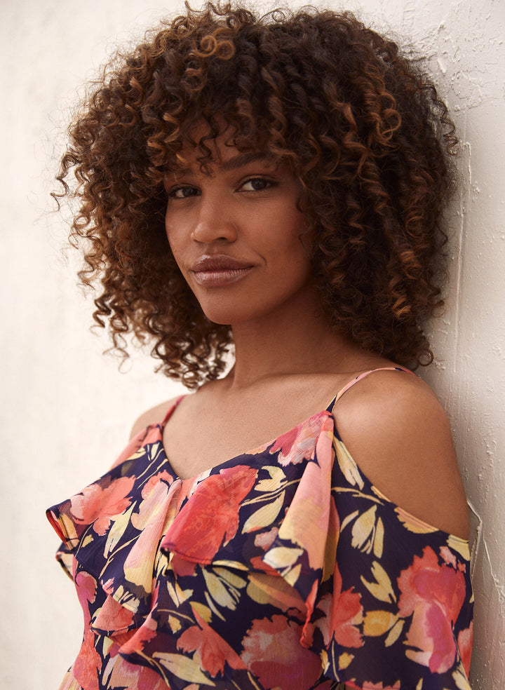 Ruffle Detail Floral Print Dress