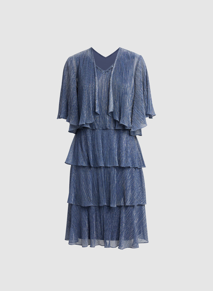 Metallic Jacket & Tiered Dress Set