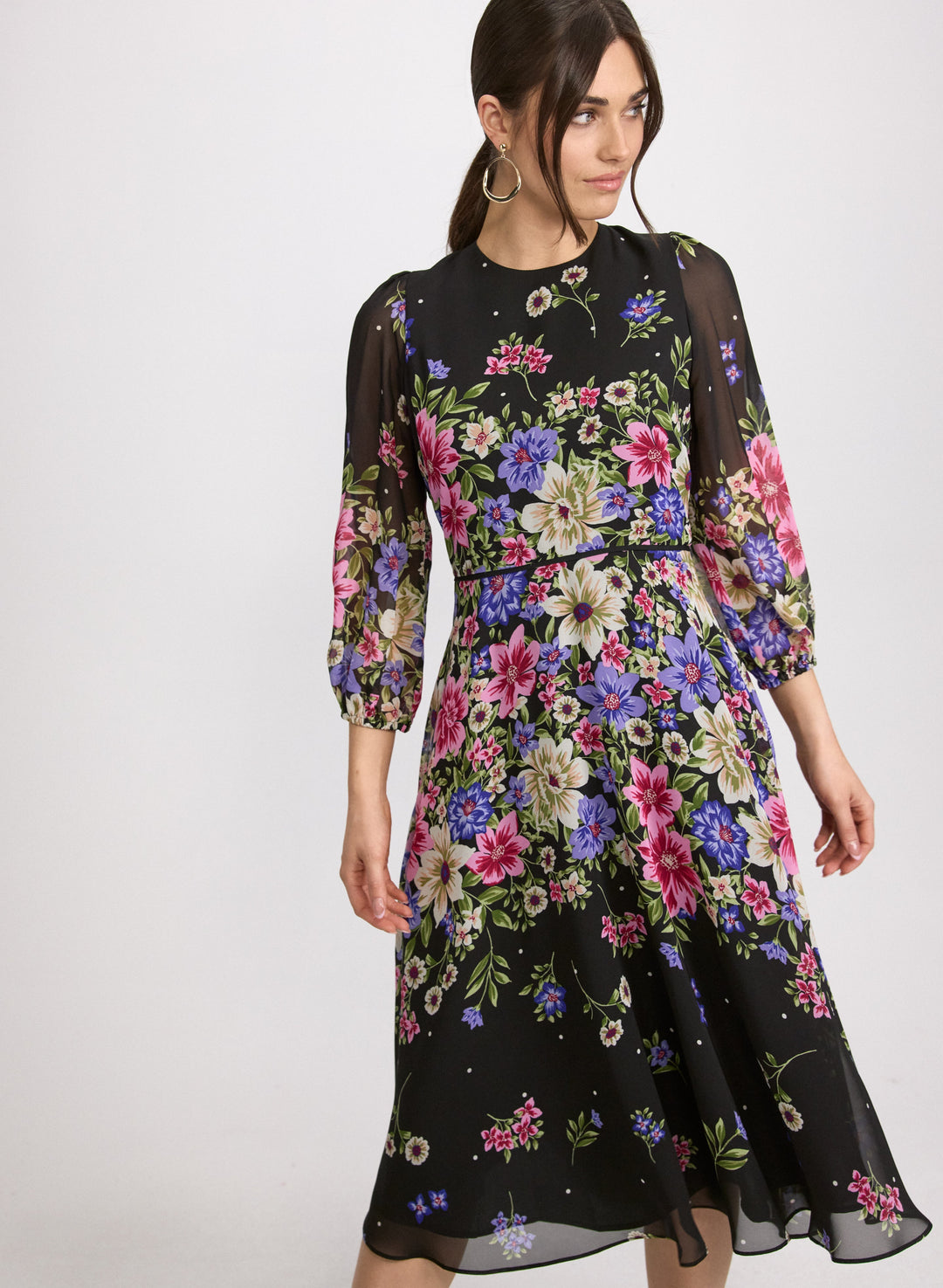 Cascade Floral Print Dress
