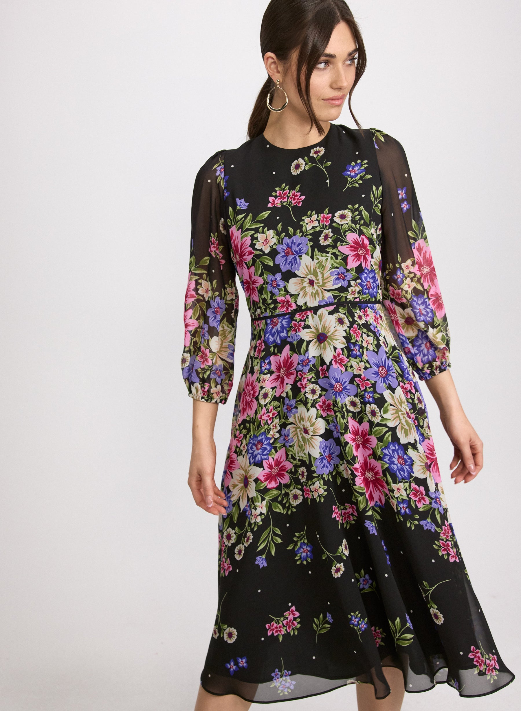 Cascade Floral Print Dress