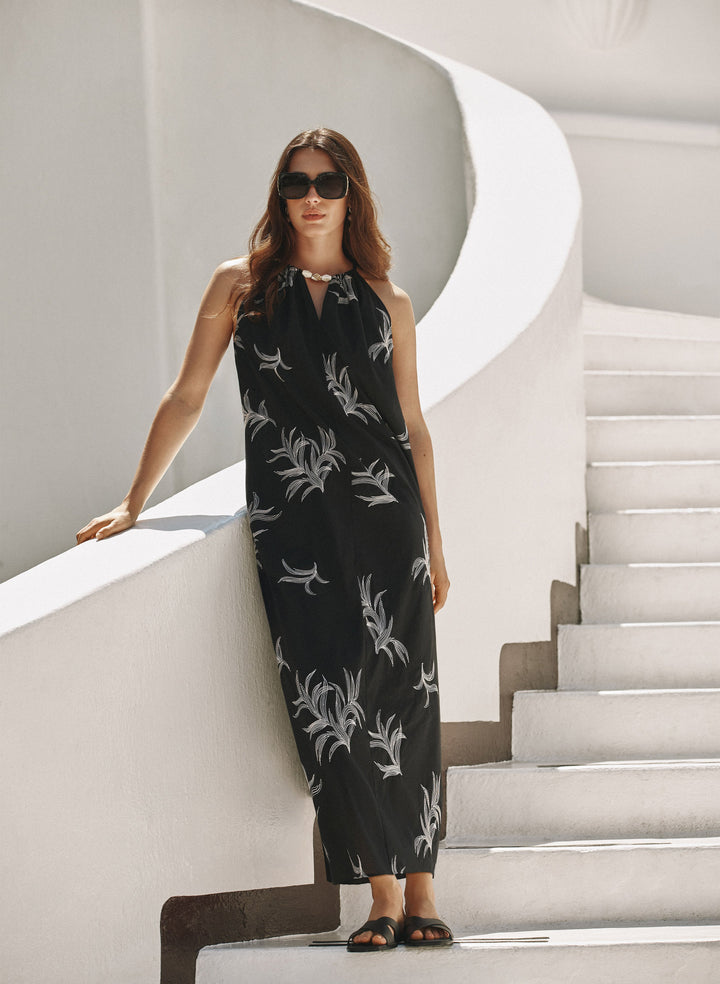 Leaf Embroidered Maxi Dress