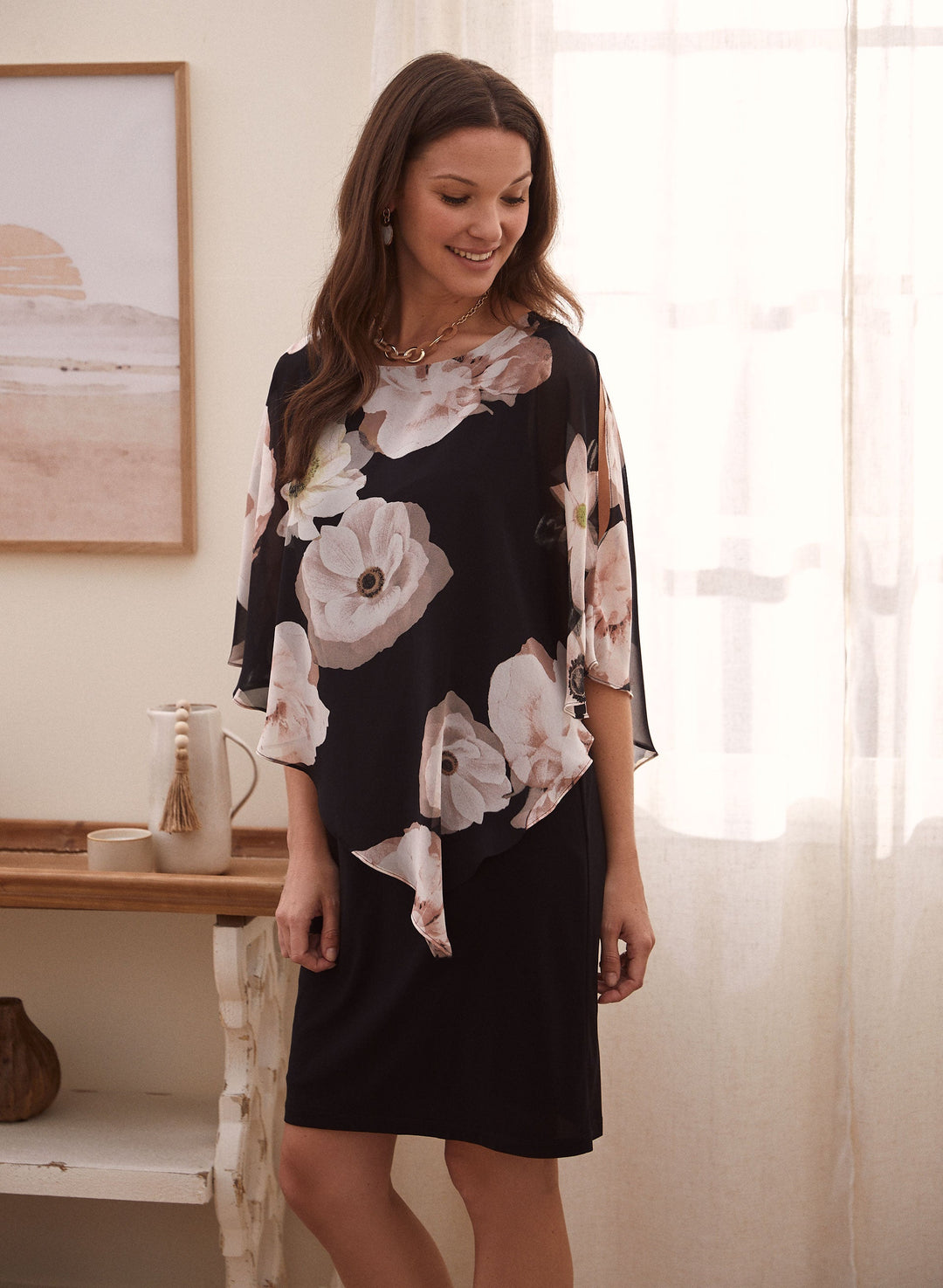 Floral Chiffon Poncho Dress