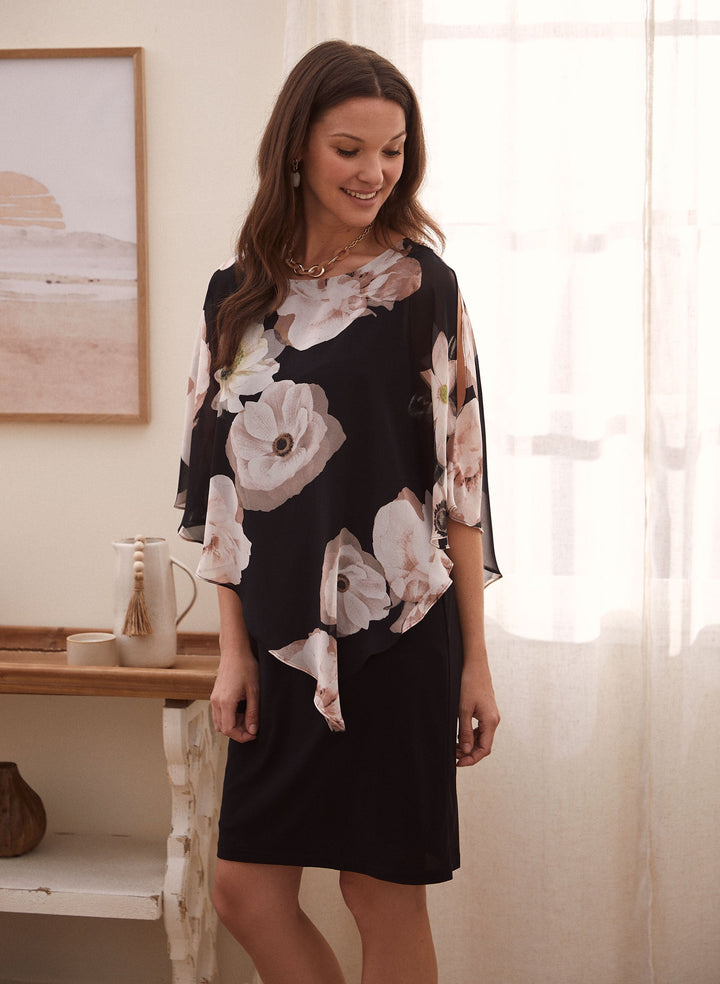 Floral Chiffon Poncho Dress