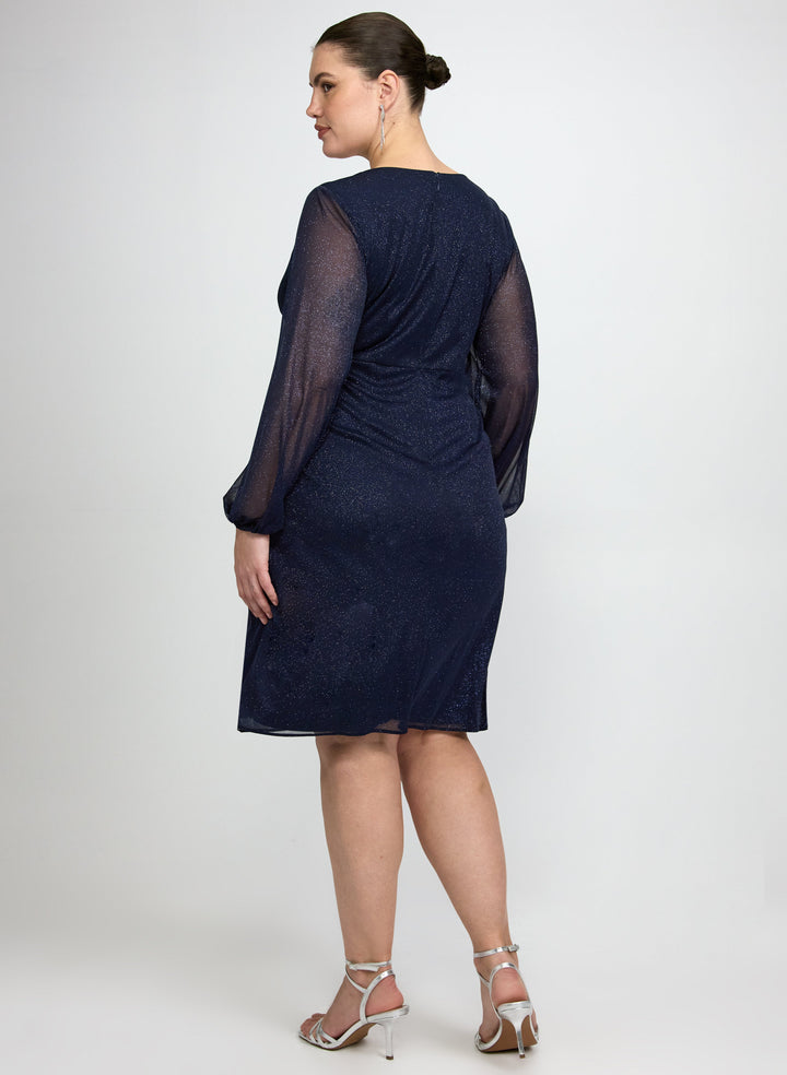Draped Glitter Mesh Dress