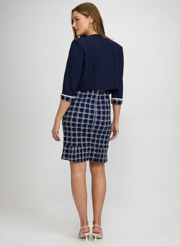 Pearl Trim Jacket & Plaid Dress Set