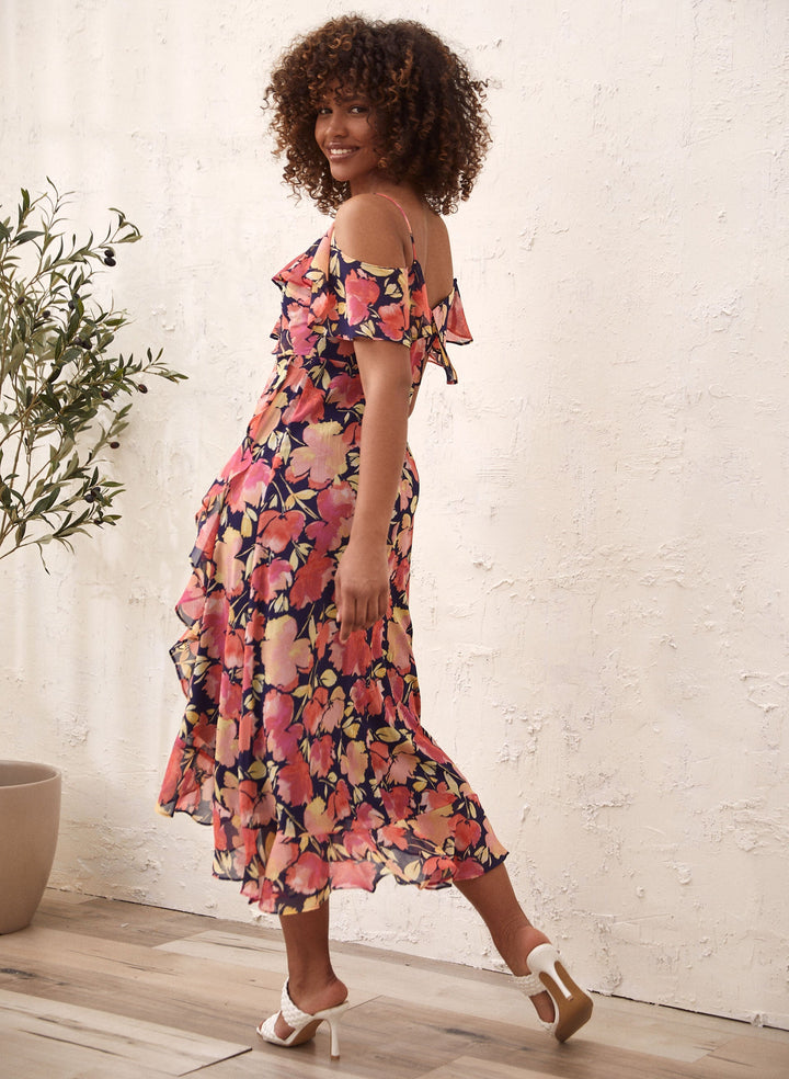 Ruffle Detail Floral Print Dress