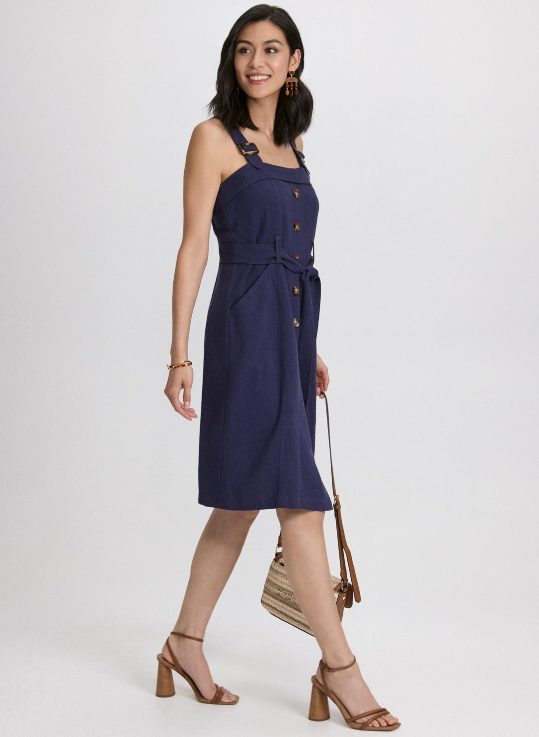 Linen-Blend Button-Down Dress
