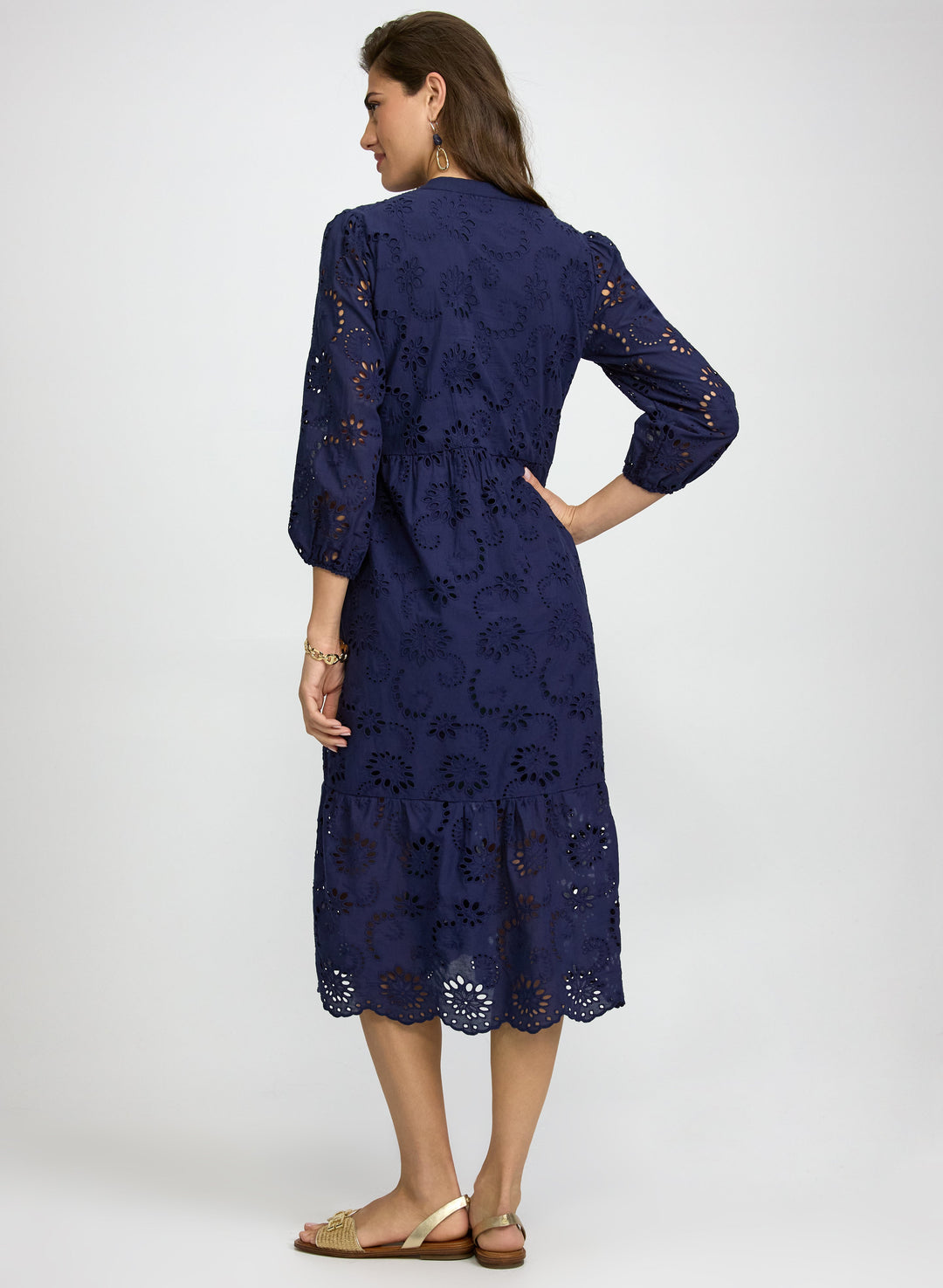 Embroidered Button-Down Midi Dress