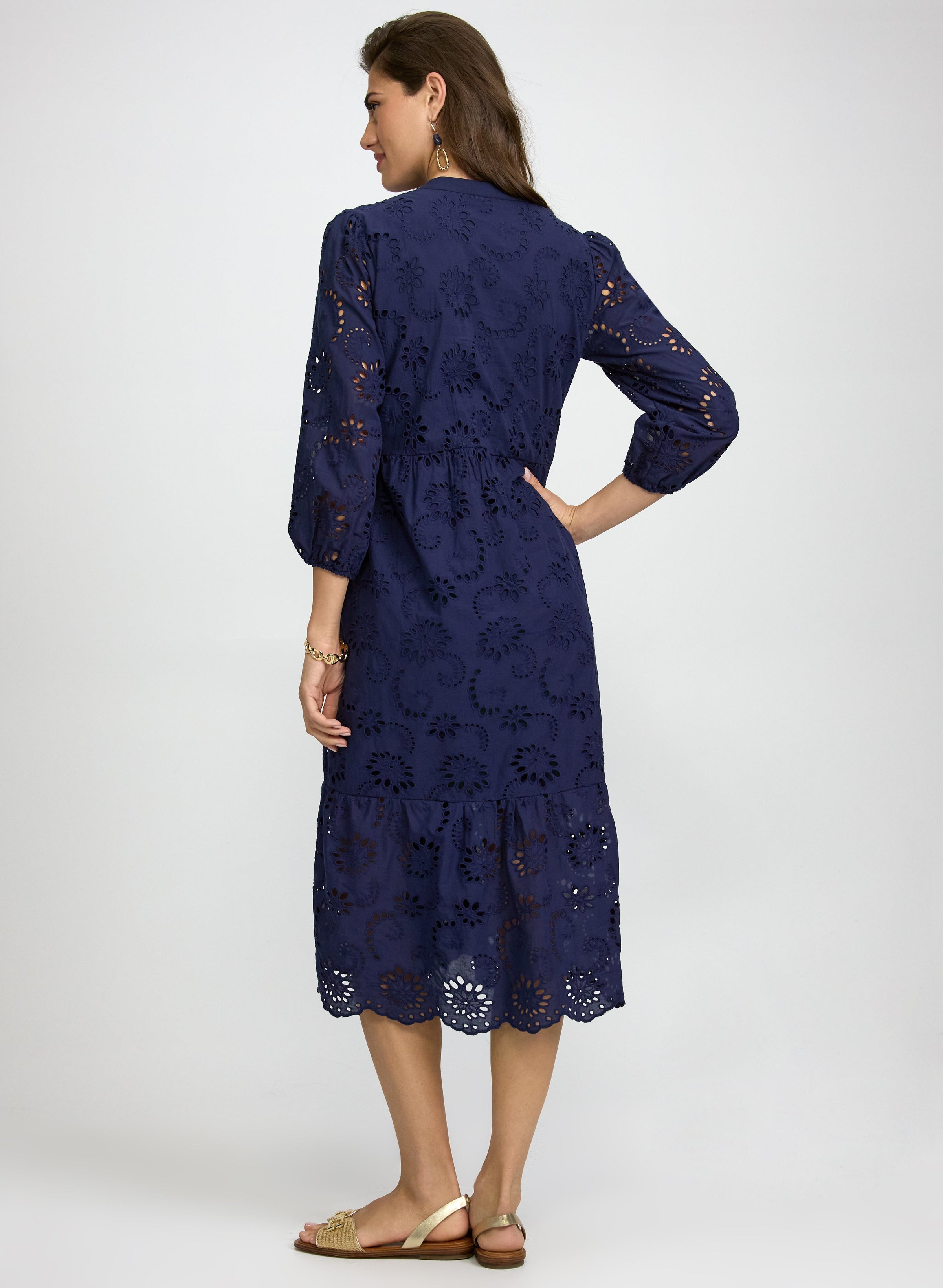 Embroidered Button-Down Midi Dress