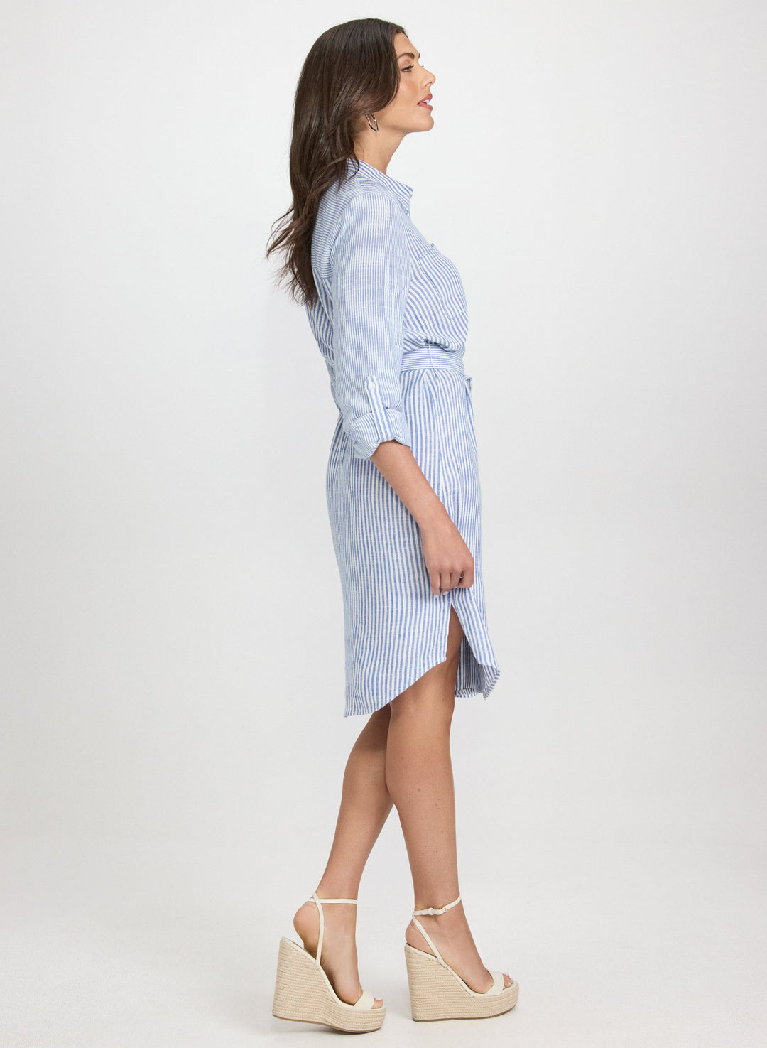 Striped Linen-Blend Shirt Dress