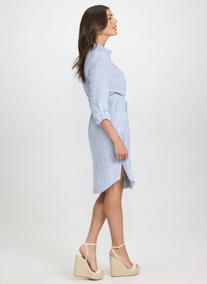 Striped Linen-Blend Shirt Dress
