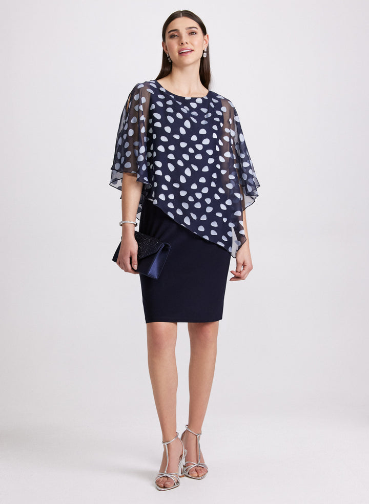 Petal Print Cape Overlay Dress