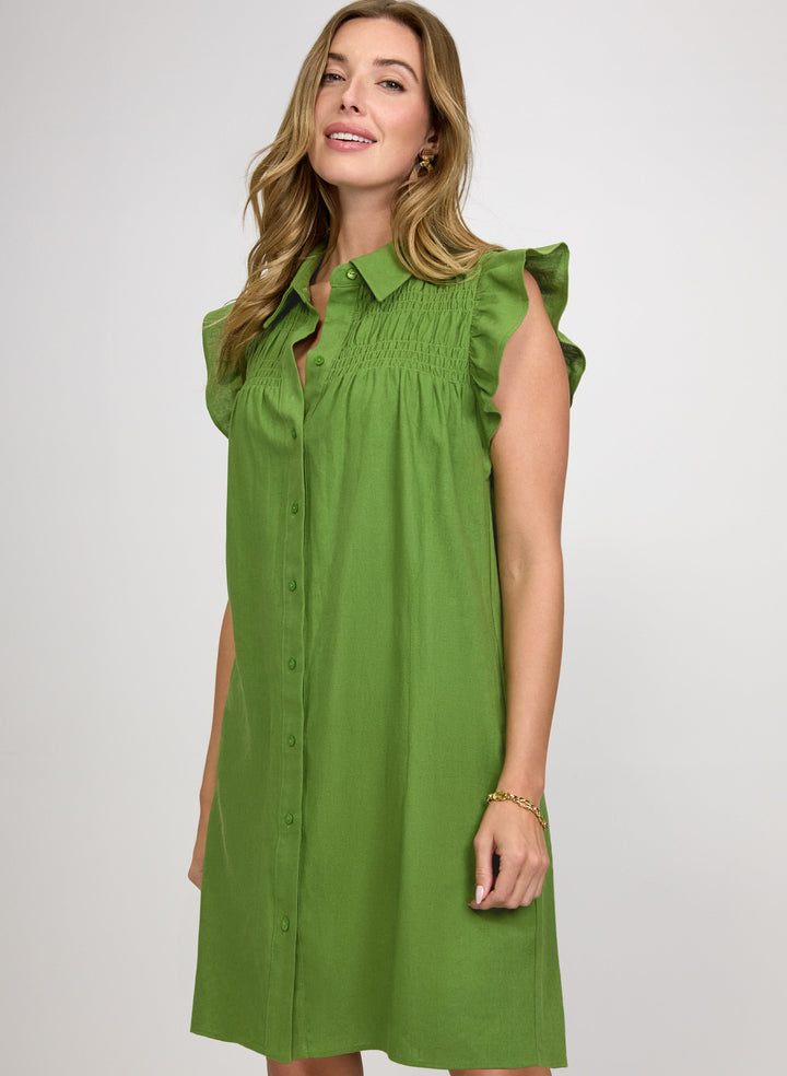 Linen-Blend Button-Down Dress